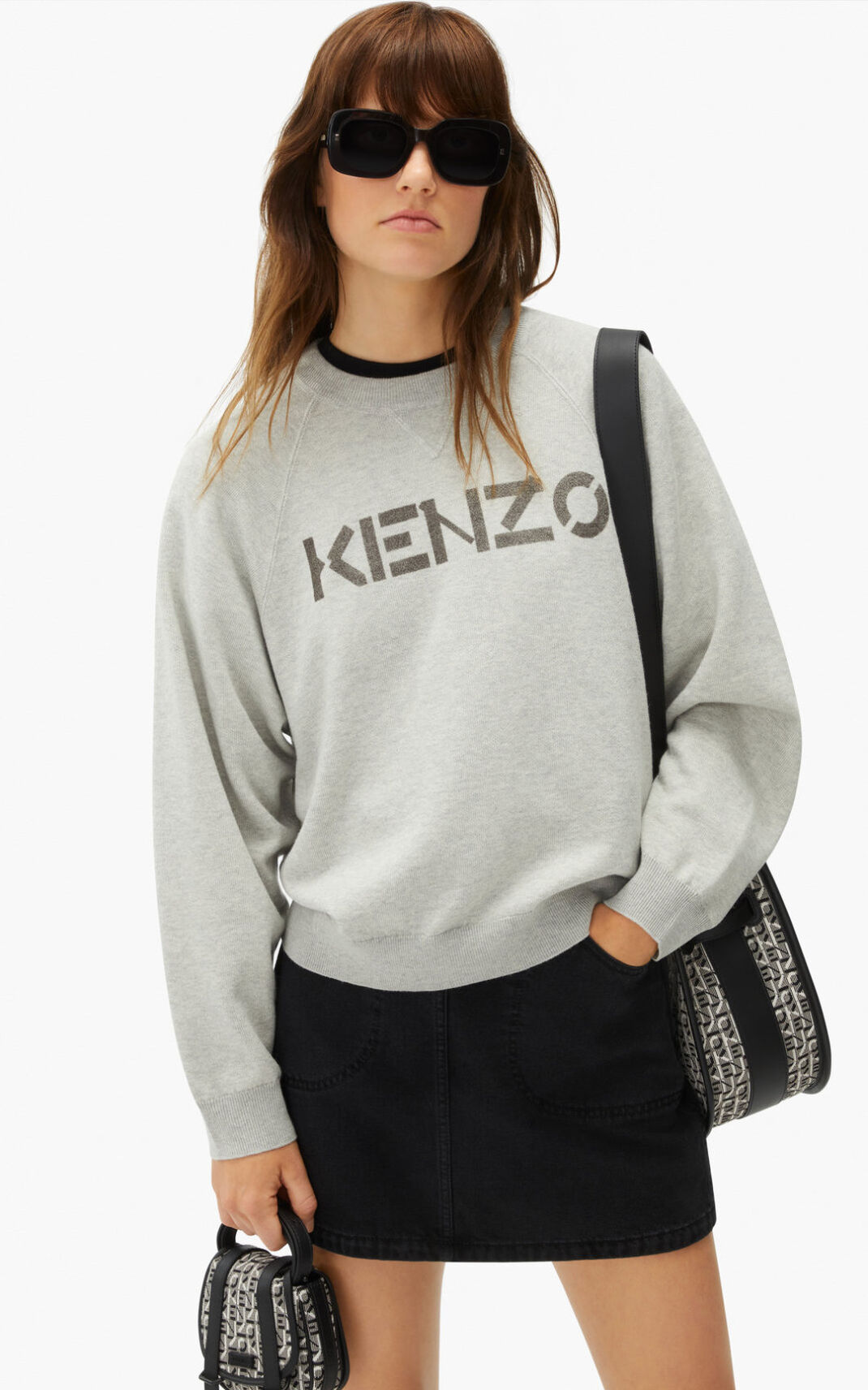 Suéter Kenzo Logo merino wool Feminino - Cinzentas | 985XOHDBM